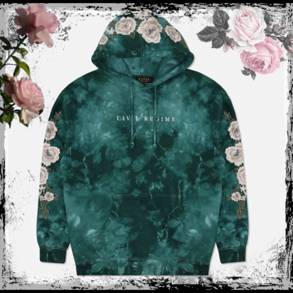 Civil Regime aqua marble white roses hoodie